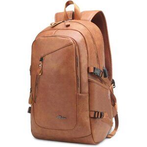 ✨DYJ Men Brown Vegan Leather Laptop Backpack Travel Daypacks with Port Laptop